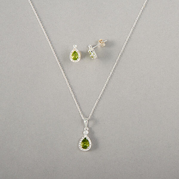 Marsala Peridot CZ Earrings & Necklace Set - image 