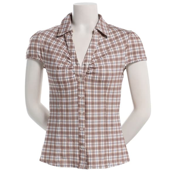 Juniors Madden Girl Cap Sleeve Jersey Button Up Tie Back Top - image 