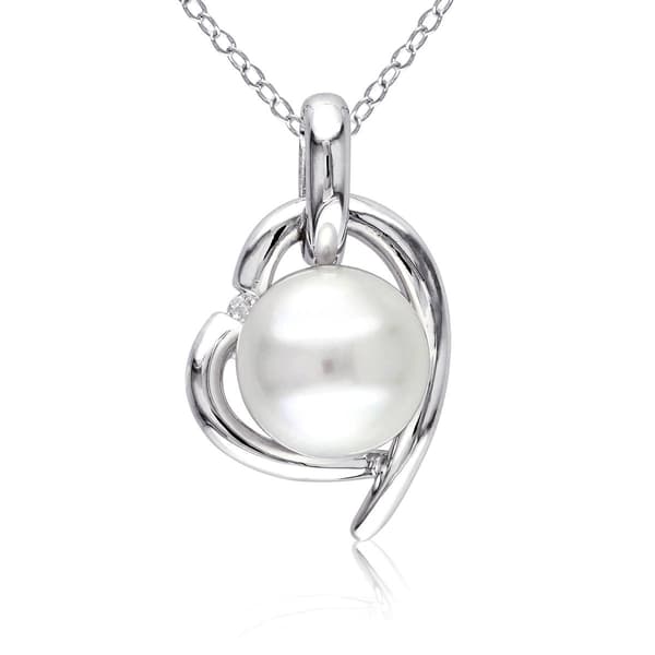 Gemstone Classics(tm) Pearl & Diamond Heart Pendant - image 