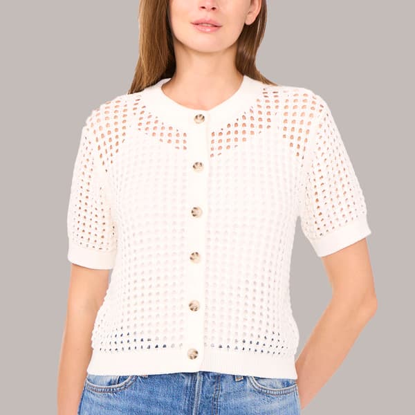 Womens Cece Short Sleeve Crochet Textured Cardigan