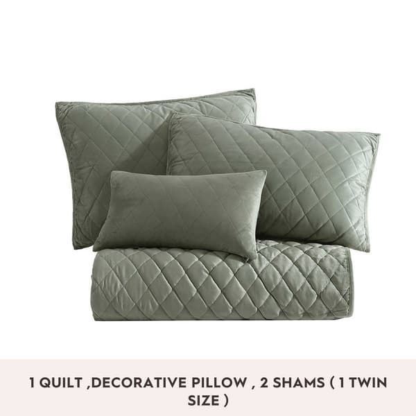 Laura Ashley Solid Diamond Stitch Velvet-Textured Quilt Set