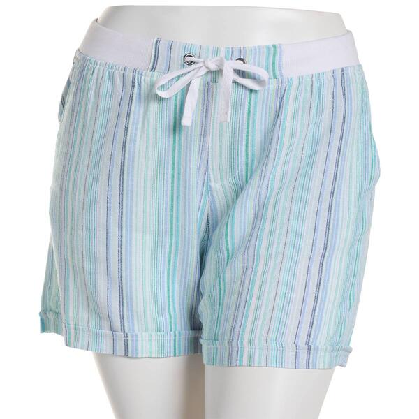 Womens da-sh Linen Shorts with Roll Cuff-Blue/Green - image 