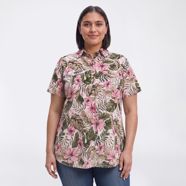 Plus Size Emily Daniels Short Sleeve Disco Foil Dot Floral Blouse - image 