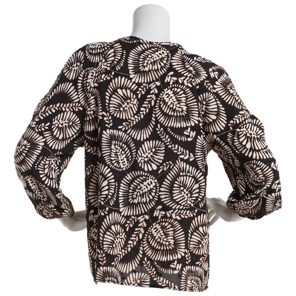 Womens Zac & Rachel 3/4 Sleeve Split Neck Leaves Blouse