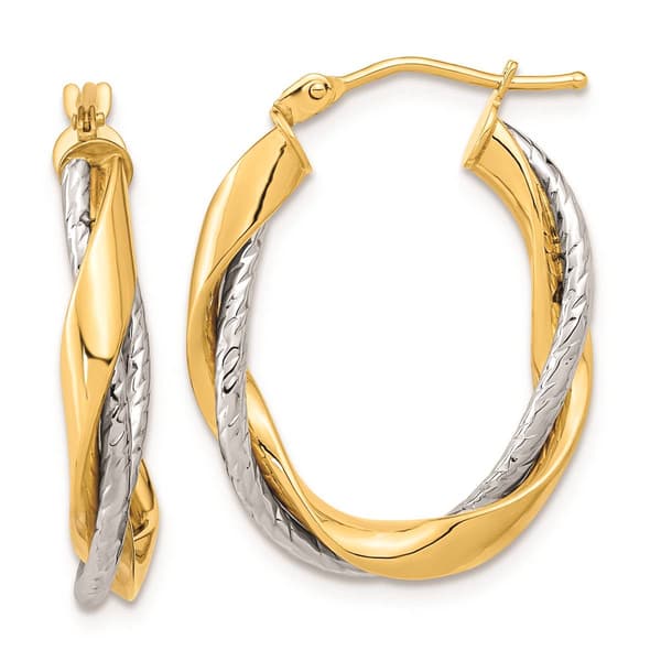Gold Classics&#40;tm&#41; 14kt. Two-Tone Rope Twist Hoop Earrings - image 