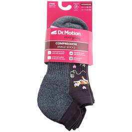 Womens Dr. Motion 2pk. Cats Pattern Compression Ankle Socks