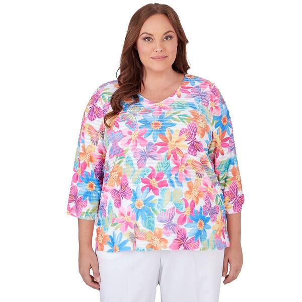 Plus Size Alfred Dunner Paradise Island Floral Butterfly Top - image 