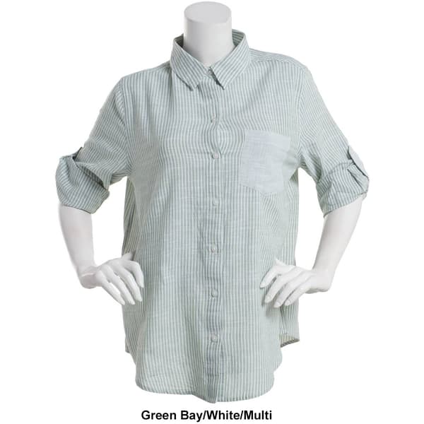 Womens Architect&#174; 3/4 Sleeve Roll Tab Stripe Casual Button Down