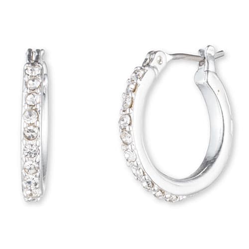 Anne Klein Silver-Tone & Crystal Small Hoop Earrings - image 