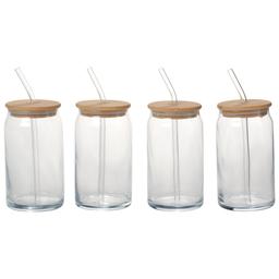 Circle Avalon Soda Glass Sippers with Bamboo Lids - Set of 4