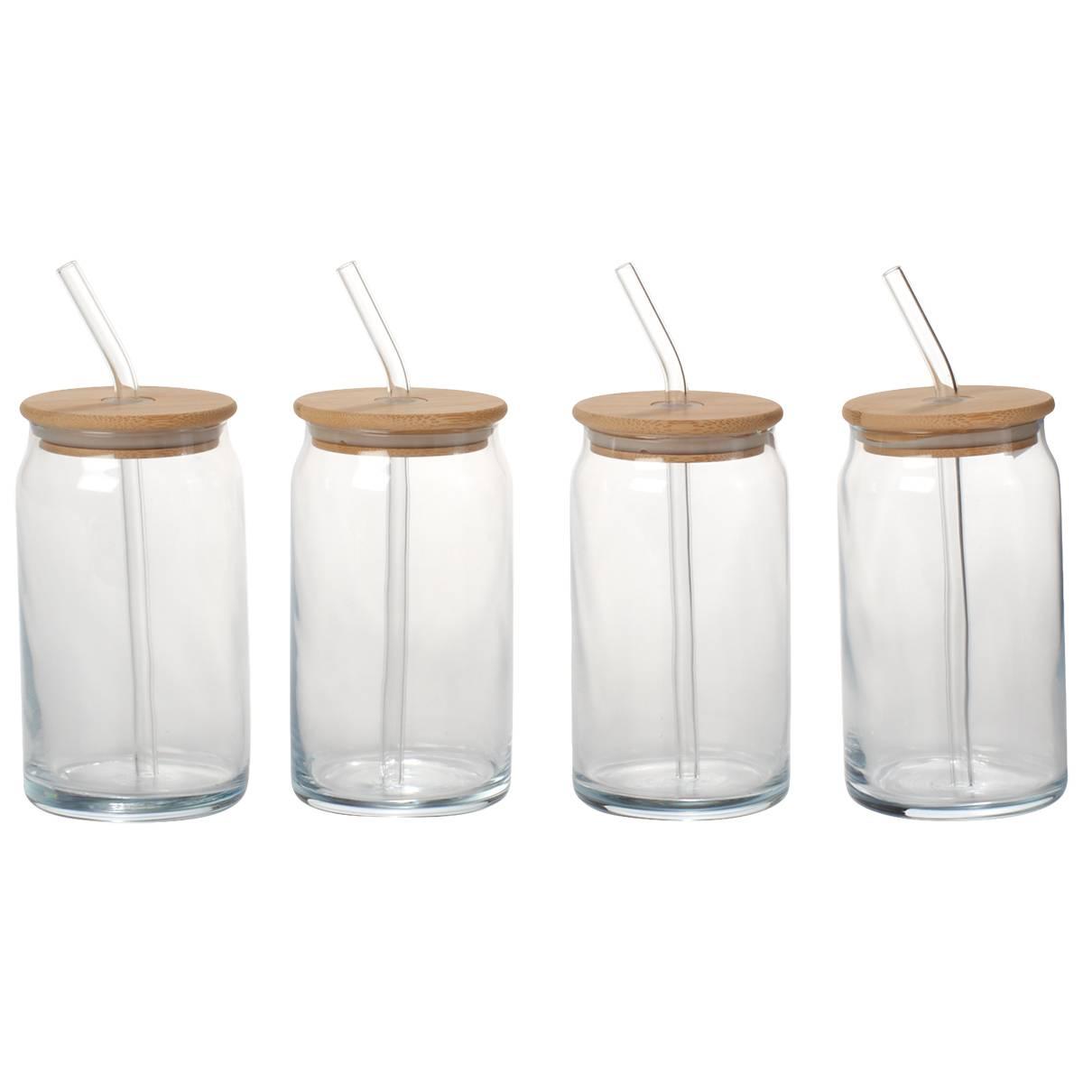 Circle Avalon Soda Glass Sippers with Bamboo Lids - Set of 4