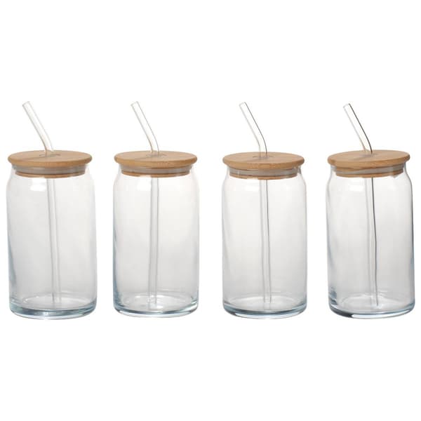 Circle Avalon Soda Glass Sippers with Bamboo Lids - Set of 4 - image 