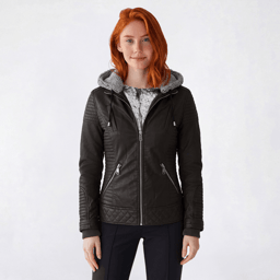 Juniors YMI(R) Mabel Pleather Sherpa Hood Jacket