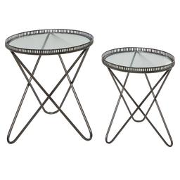 9th & Pike(R) Round Industrial Metal Accent Table - Set Of 2