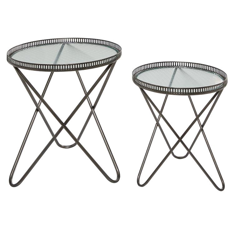 9th & Pike(R) Round Industrial Metal Accent Table - Set Of 2