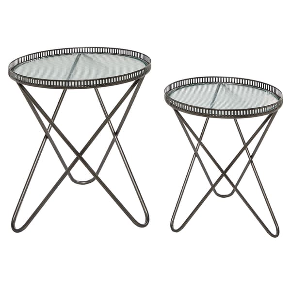 9th & Pike&#40;R&#41; Round Industrial Metal Accent Table - Set Of 2