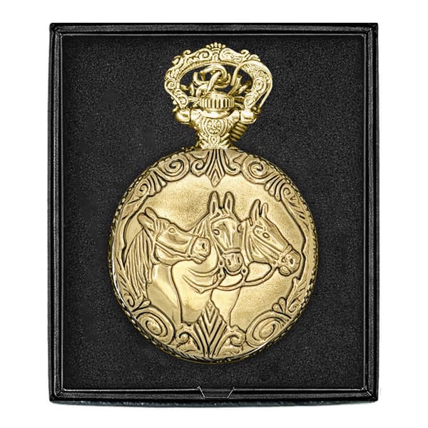 Mens Gold Alloy Engraved Horses Pocket Watch - 37749