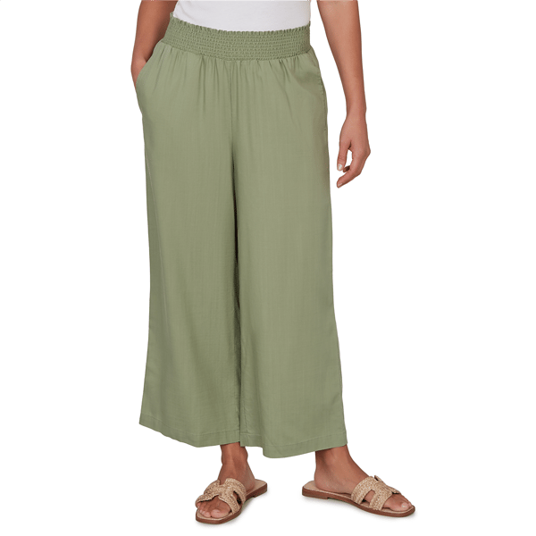 Petite Ruby Rd. Seas The Day Smocked Waist Cropped Pull On Pant - image 