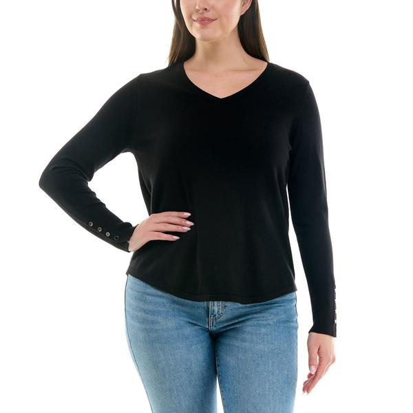 Womens Zac & Rachel Long Sleeve Solid V Neck With Button Slv - image 