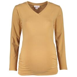 Womens Times Two Long Sleeve V-Neck Solid Cinched Maternity Top