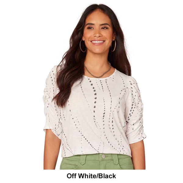 Plus Size Democracy Ruched Sleeve Back Keyhole Blouse - image 