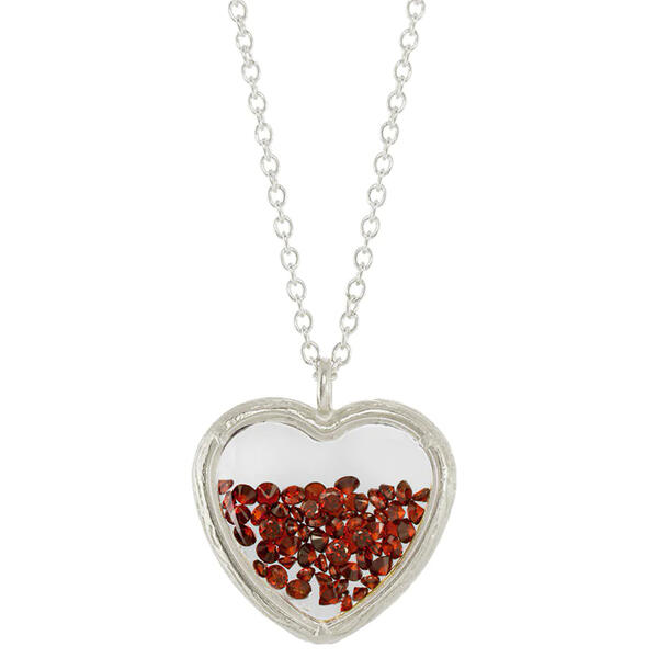 Silver Plated & Red Cubic Zirconia Heart Shaker Pendant - image 