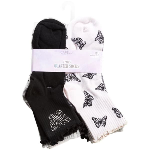 Girls Capelli(R) New York 8pk. Butterflies/Mixed Quarter Socks