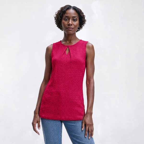 Petite Kasper Sleeveless Diamond Keyhole Crinkle Blouse - image 