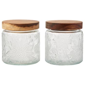 Sunflower Embossed 2pc. 16.9oz. Glass Jars with Lids - Boscov's