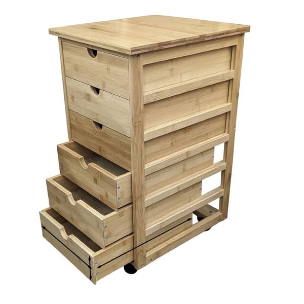 eccostyle(tm) Solid Bamboo 6 Drawer Rolling Cart