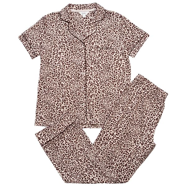 Womens Nicole Miller Short Sleeve Leopard Piping Pajama Set - image 