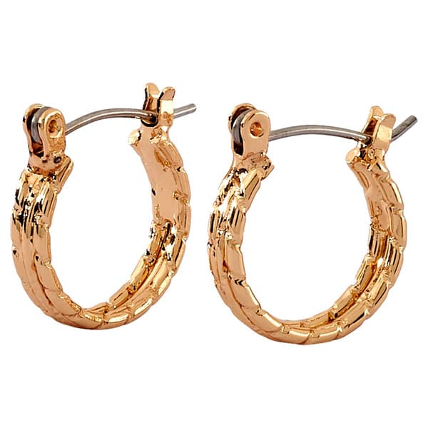 Design Collection Tri-Textured Polished Gold Hoop Earrings - image 