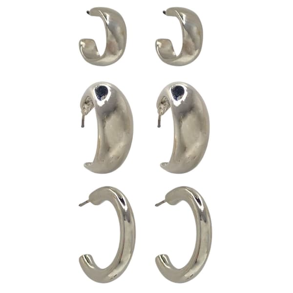 Design Collection 3pr. Silver-Tone Smooth C-Hoop Earrings Set - image 