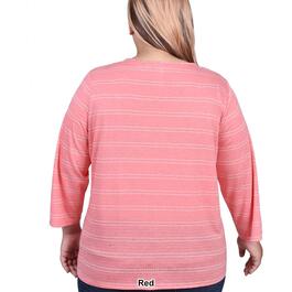 Plus Size NY Collection 3/4 Sleeve Tie Front Striped Tee