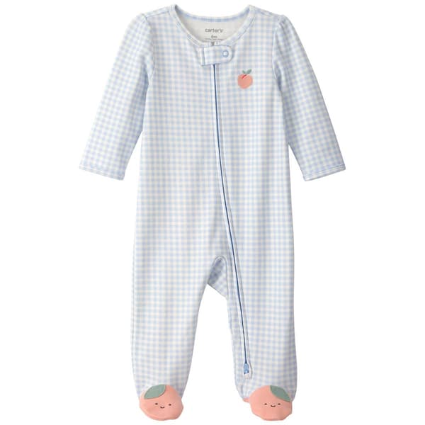 Baby Girl (NB-9M) Carter''s(R) Peach Gingham 2 Way Zip Pajamas