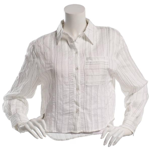 Juniors A. Byer Stripe Cropped Button Up Shirt