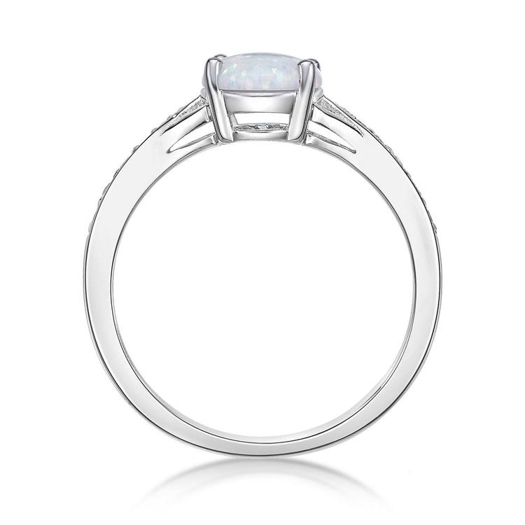 Sterling Silver Ring w/ Created Opal & White Topaz Gemstones