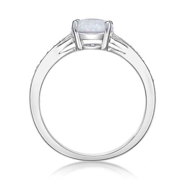 Sterling Silver Ring w/ Created Opal & White Topaz Gemstones