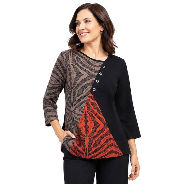 Plus Size Ali Miles 3/4 Sleeve Asymmetrical V Neck Patched Zebra - image 