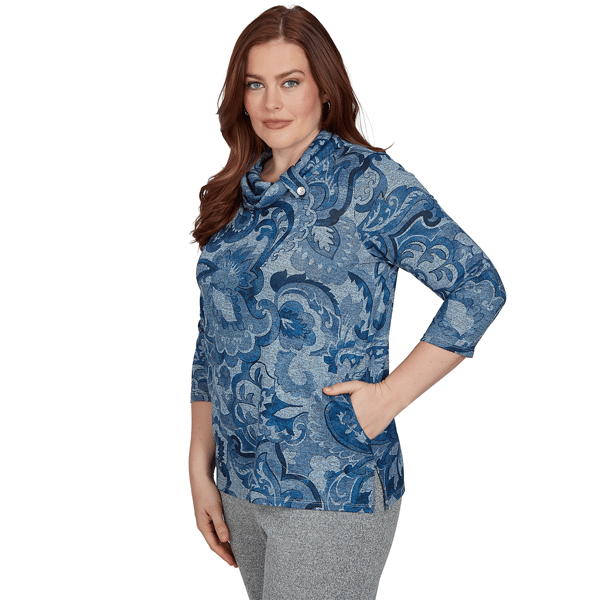 Womens Alfred Dunner Classics Paisley Scroll Cowl Neck Sweater