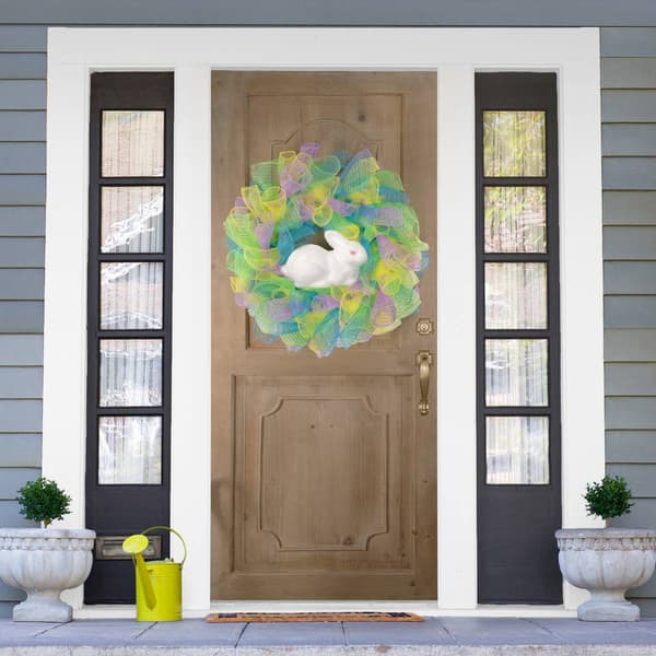Northlight Seasonal Pastel Deco Mesh Ribbon Easter Bunny Wreath