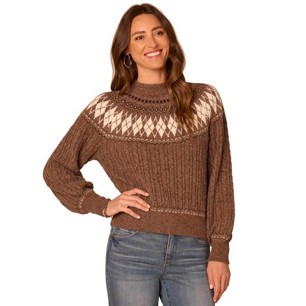 Petite Democracy Long Sleeve Round Neck Pullover Fairisle Sweater - image 