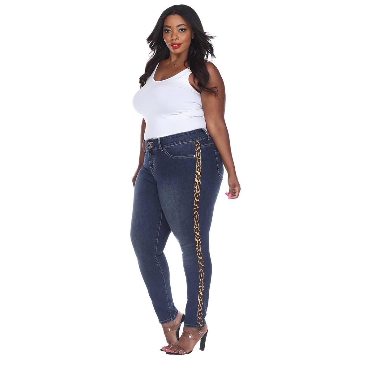 Plus Size White Mark® Cheetah Panel Denim Jeans