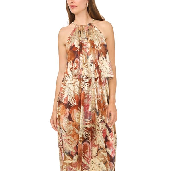 Womens MSK Sleeveless Halter Neck Metallic Floral Maxi Dress