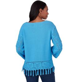 Petite Ruby Rd. Patio Party Solid Fringed Pullover Sweater