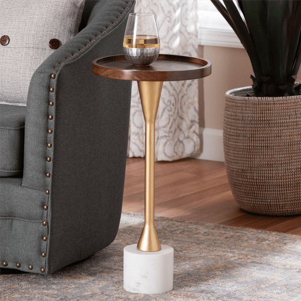 Baxton Studio Janaki Tray Top Drink Table with Marble Base