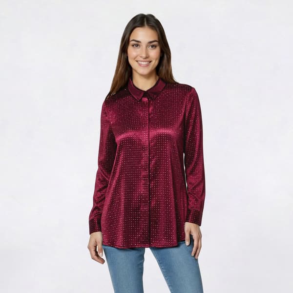 Womens MSK Long Sleeve Velvet Glitter Blouse