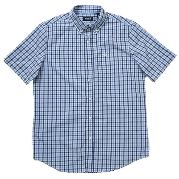 Mens Chaps Short Sleeve Easy Care Plaid Shirt - Cloud Blue - image 