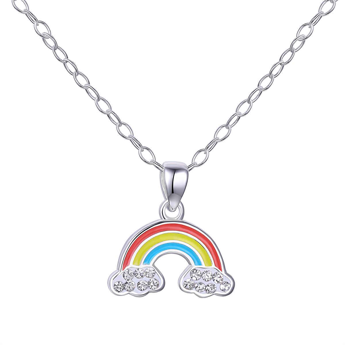 Kids Sterling Silver Crystal and Enamel Rainbow Pendant...