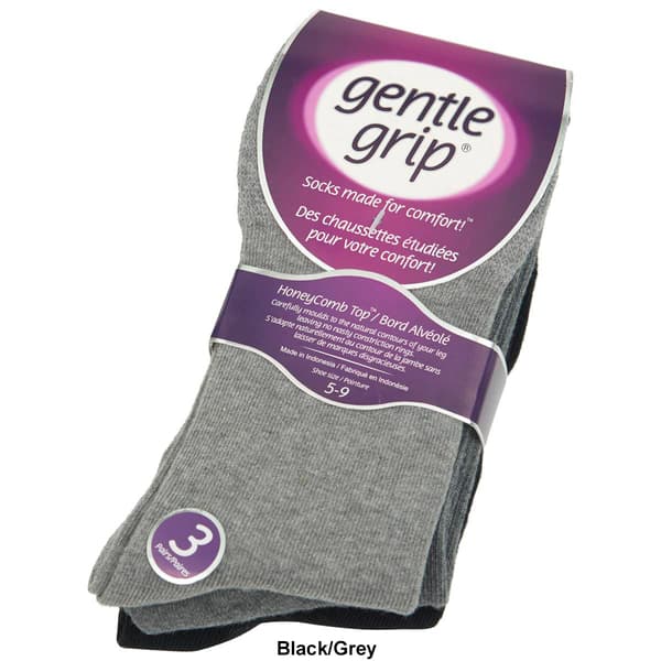 Womens Gentle Grip 3pk. Solid Crew Socks